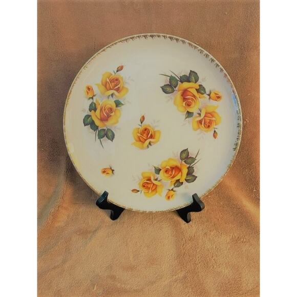 Vintage Early Mid-Century Yellow Rose 24Kt Edged 10.5" Plate - Picture 1 of 5